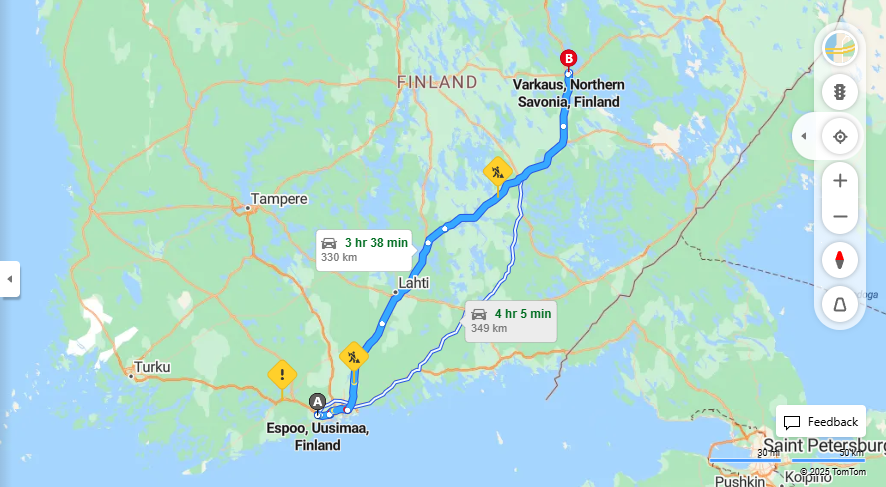 Espoon ja Varkauden valinen matka: Etaisyys, ajo, kuljetus ja matkustusvaihtoehdot