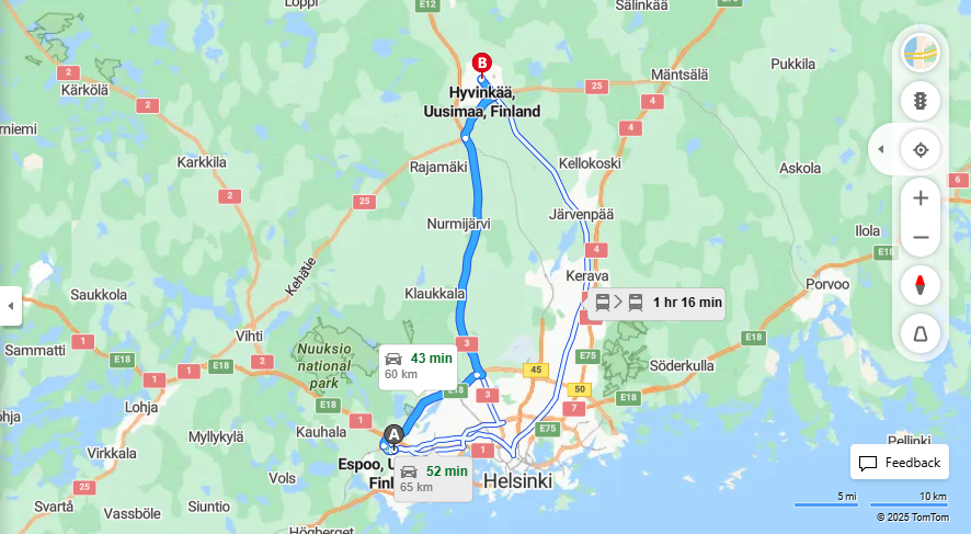 Espoosta Hyvinkaalle - Etaisyys, Ajo, Kuljetus ja Matkustusvaihtoehdot