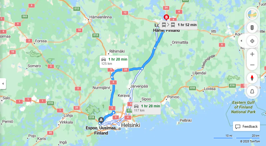 Espoosta Lahteen - Etaisyys, Ajaminen, Liikenne ja Matkustusmahdollisuudet