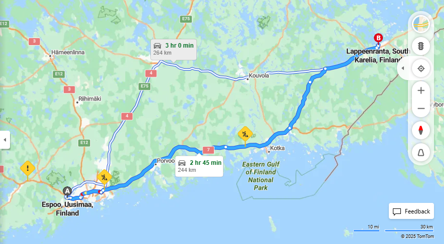 Espoosta Lappeenrantaan - Etaisyys, Ajo, Kuljetus ja Matkavaihtoehdot