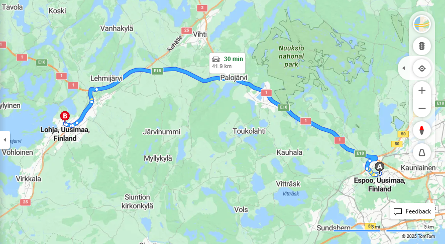 Espoosta Lohjalle - Etaisyys, Ajo, Liikenne ja Matkavaihtoehdot