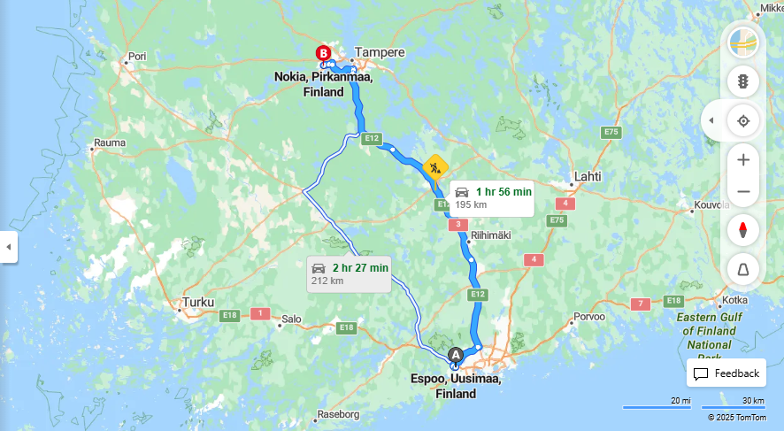 Espoosta Nokialle - Etaisyys, Ajo, Kuljetus ja Matkustusvaihtoehdot