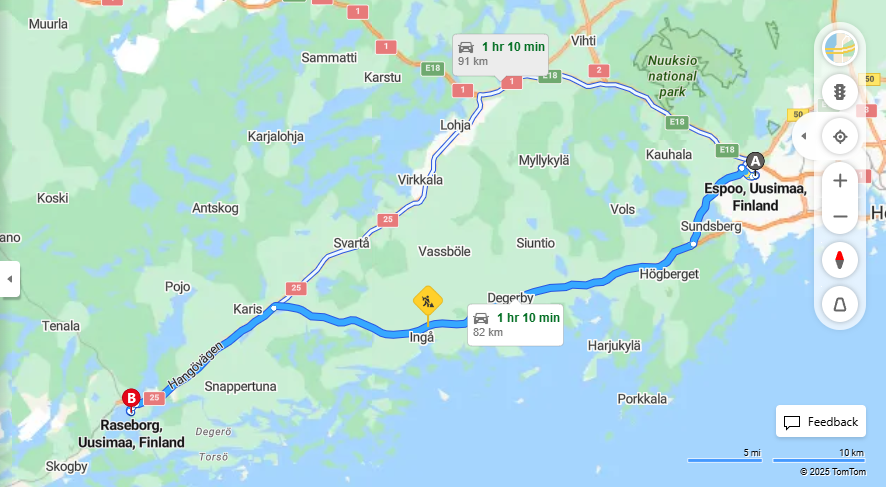 Espoosta Raseborgiin - Etaisyys, Ajo, Liikenne ja Matkustusvaihtoehdot