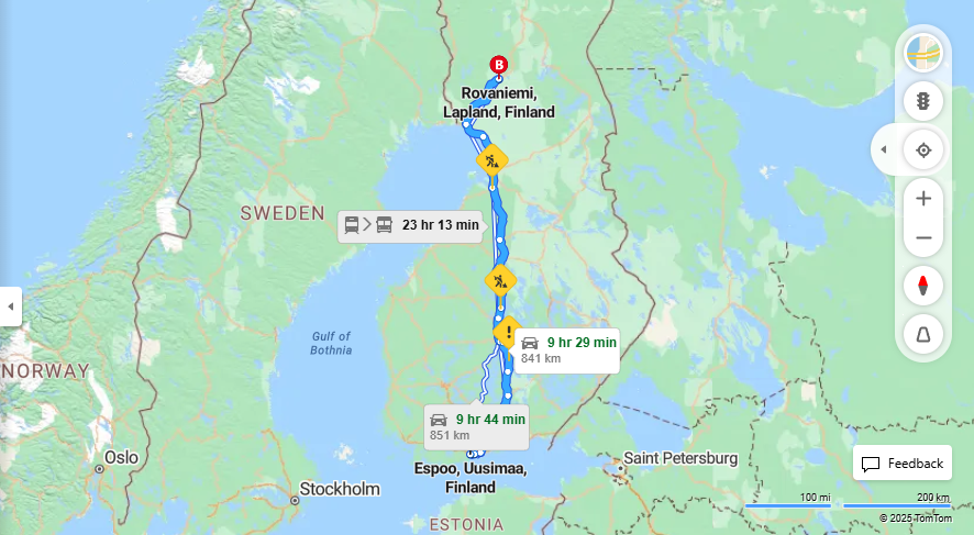 Espoosta Rovaniemelle - Etaisyys, Ajomatka, Kuljetus ja Matkustusvaihtoehdot