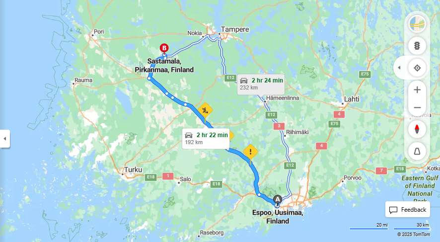 Espoosta Sastamalaan - Etaisyys, Ajo, Liikenne ja Matkustamisvaihtoehdot