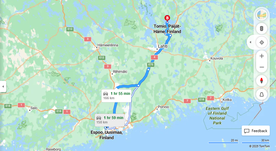 Espoosta Torniolle - Etaisyys, Ajo, Kuljetus ja Matkustusvaihtoehdot