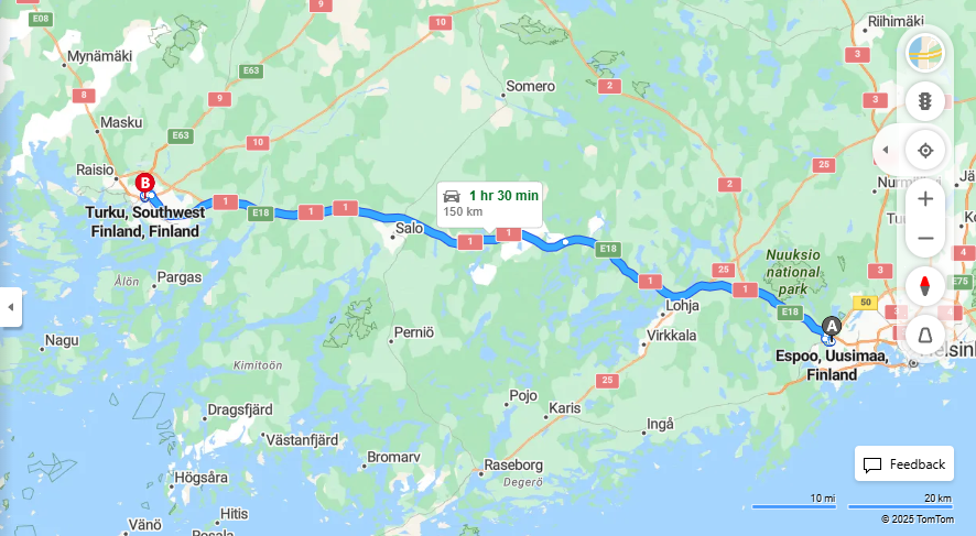 Espoosta Turkuun - Etaisyys, Ajo, Kuljetus ja Matkustusvaihtoehdot