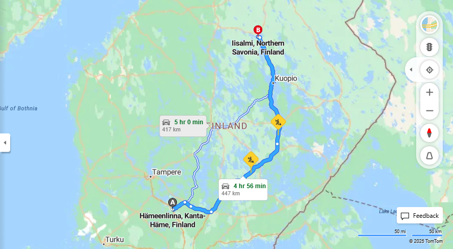 Hameenlinna Iisalmi - Valimatka, Ajo, Kuljetus ja Matkustusvaihtoehdot