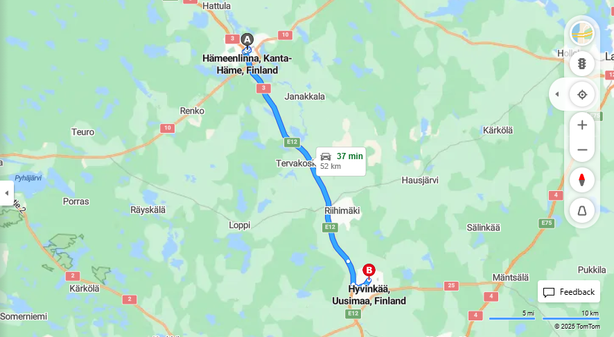 Hameenlinna ja Hyvinkaa - Etaisyys, Ajaminen, Kuljetus ja Matkustusvaihtoehdot