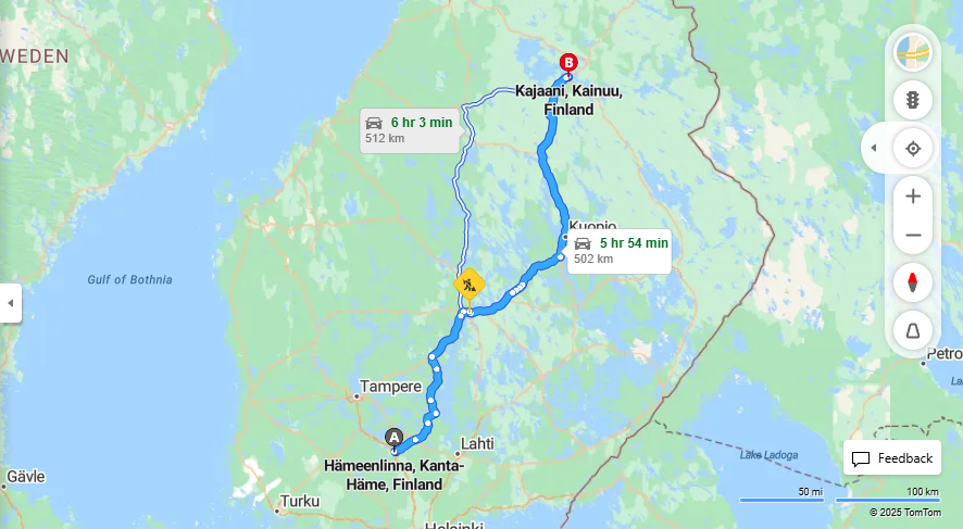 Hameenlinnasta Kajaaniin - Etaisyys, Ajomatka, Kuljetus ja Matkustamisvaihtoehdot