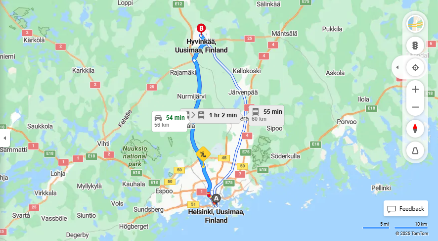 Helsingista Hyvinkaalle - Etaisyys, Ajo, Liikenne ja Matkustusvaihtoehdot