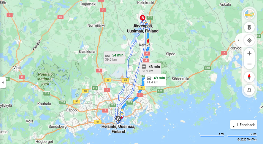 Helsingista Jarvenpaan: Etaisyys, Ajaminen, Liikkuminen ja Matkavaihtoehdot