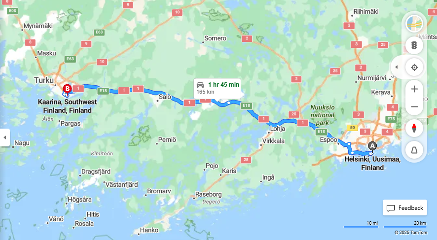 Helsingista Kaarinaan - Etaisyys, Ajo, Kuljetus ja Matkustusvaihtoehdot