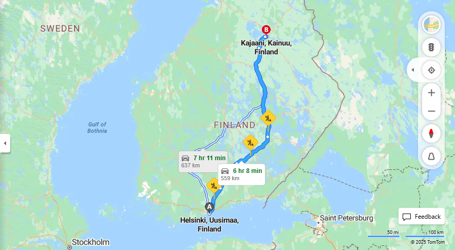 Helsingista Kajaaniin - Etaisyys, Ajo, Kuljetus ja Matkavaihtoehdot