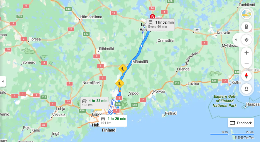 Helsingista Lahteen - Etaisyys, Ajo, Liikenne ja Matkustusmahdollisuudet