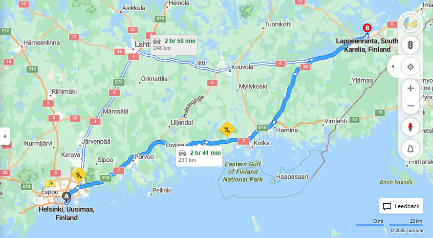 Helsingista Lappeenrantaan - Etaisyys, Ajo, Kuljetus ja Matkustusvaihtoehdot