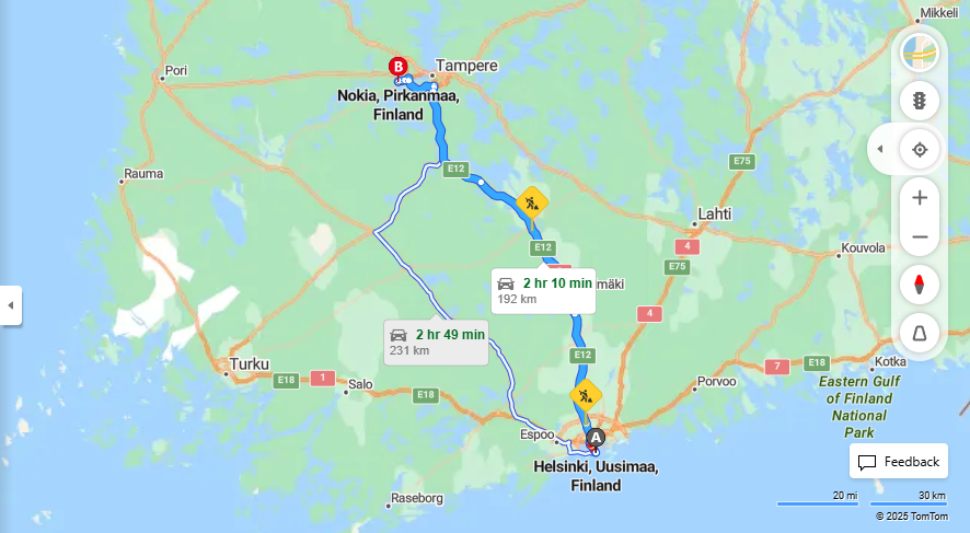 Helsingista Nokialle - Etaisyys, Ajo, Kuljetus ja Matkustusvaihtoehdot