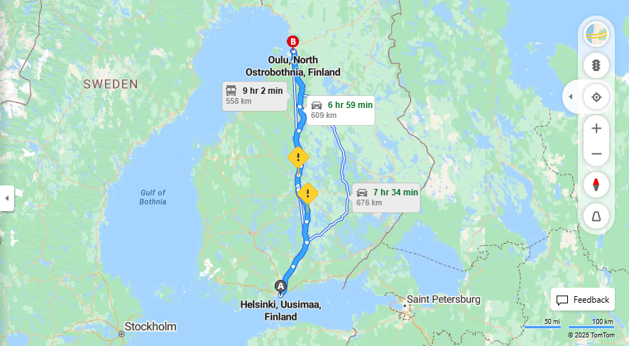 Helsingista Ouluun - Etaisyys, Ajo, Kuljetus ja Matkustusvaihtoehdot