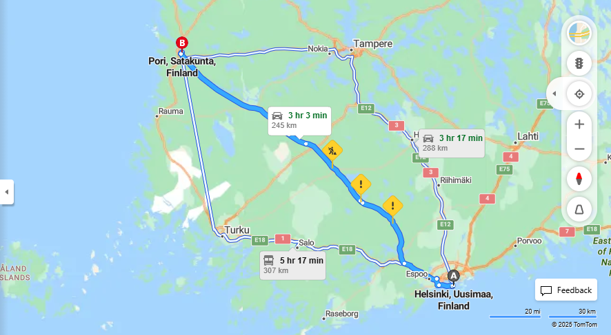 Helsingista Poriin - Etaisyys, Ajo, Kuljetus ja Matkustamisvaihtoehdot