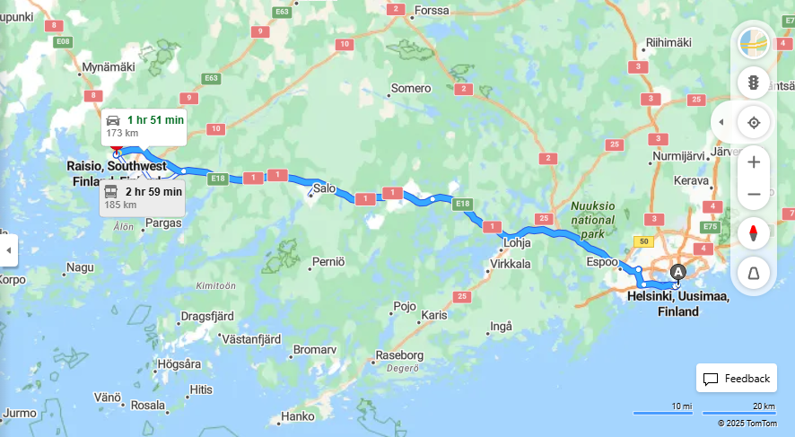 Helsingista Raisioon - Etaisyys, Ajo, Kuljetus ja Matkustusvaihtoehdot