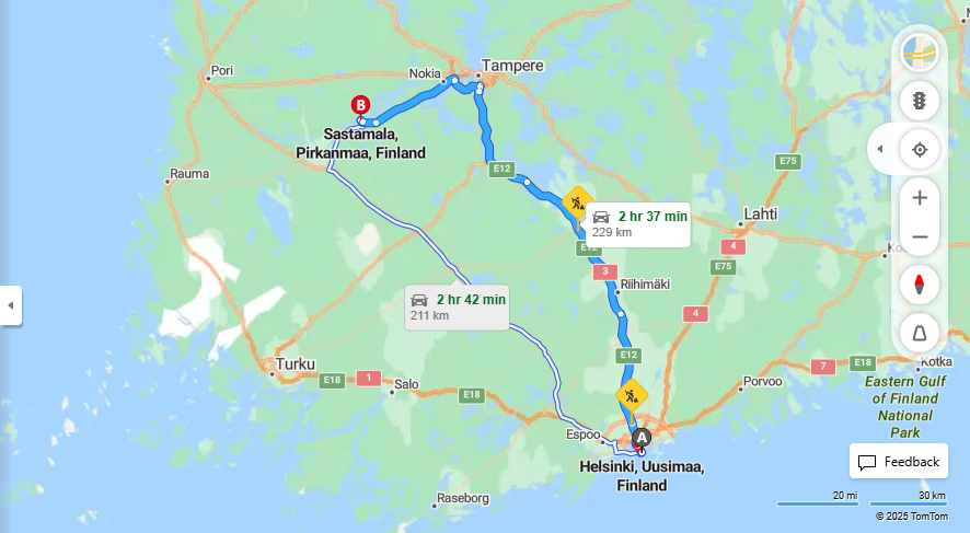 Helsingista Sastamalalle - Etaisyys, Ajo, Liikkuminen ja Matkustamisvaihtoehdot
