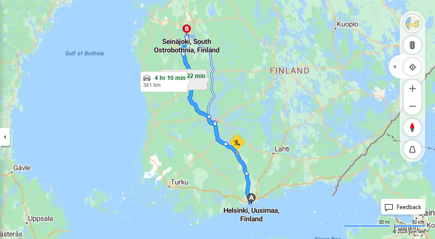 Helsingista Seinajoelle - Etaisyys, Ajo, Liikenne ja Matkustamisvaihtoehdot