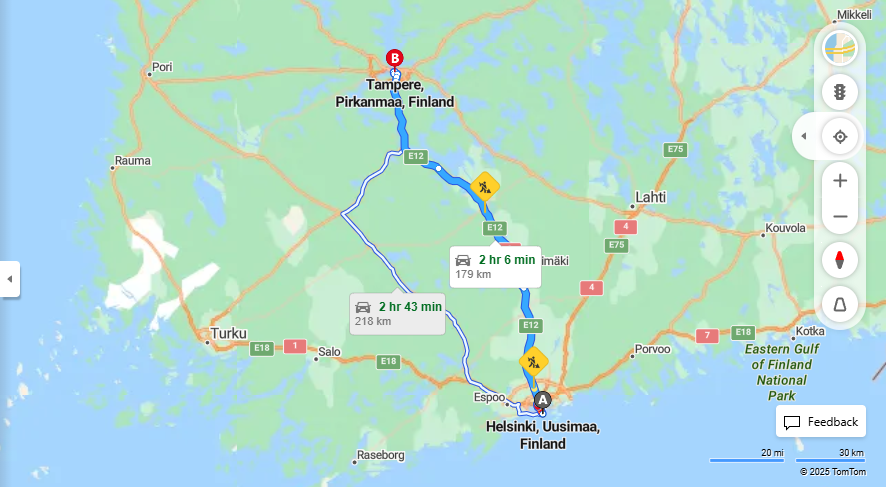 Helsingista Tampereelle - Etaisyys, Ajo, Kuljetus ja Matkustamisvaihtoehdot