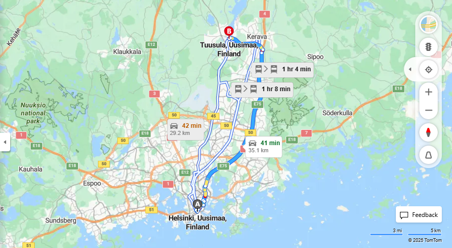 Helsingista Tuusulaan - Etaisyys, Ajo, Kuljetus ja Matkustusmahdollisuudet