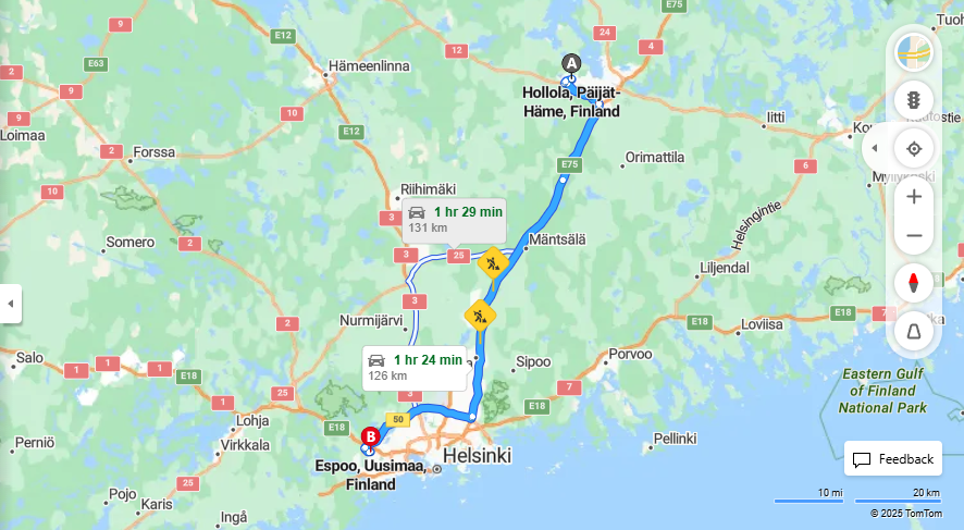 Hollolasta Espooseen - Etaisyys, Ajo, Liikenne ja Matkustusmahdollisuudet