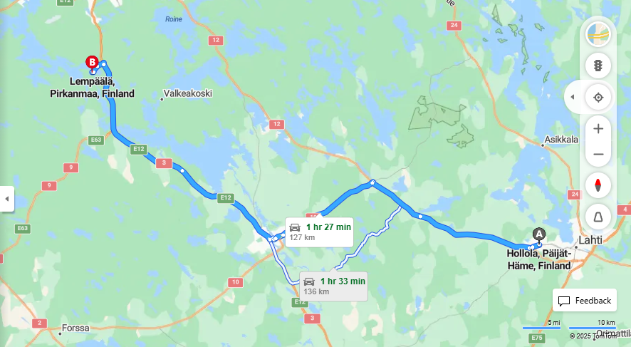 Hollolasta Lempaalaan - Etaisyys, Ajomatka, Kuljetus ja Matkustusvaihtoehdot