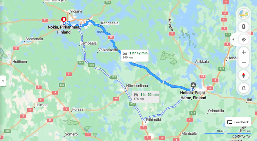 Hollolasta Nokialle - Etaisyys, Ajaminen, Kuljetus ja Matkustamisvaihtoehdot