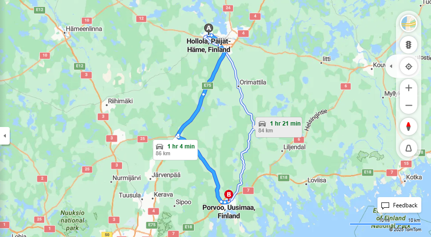 Hollolasta Porvooseen - Etaisyydet, Ajomatkat, Liikkumisvaihtoehdot ja Matkustaminen