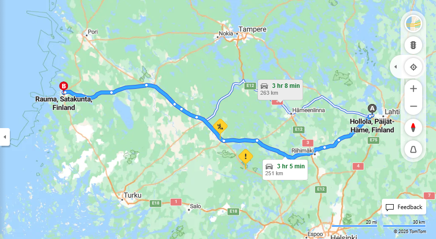 Hollolasta Raumalle - Etaisyys, Ajo, Kuljetus ja Matkavaihtoehdot
