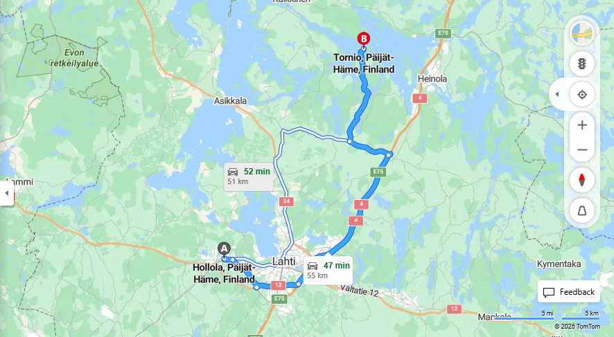 Hollolasta Tornioon - Etaisyys, Ajo, Liikenne ja Matkustusvaihtoehdot