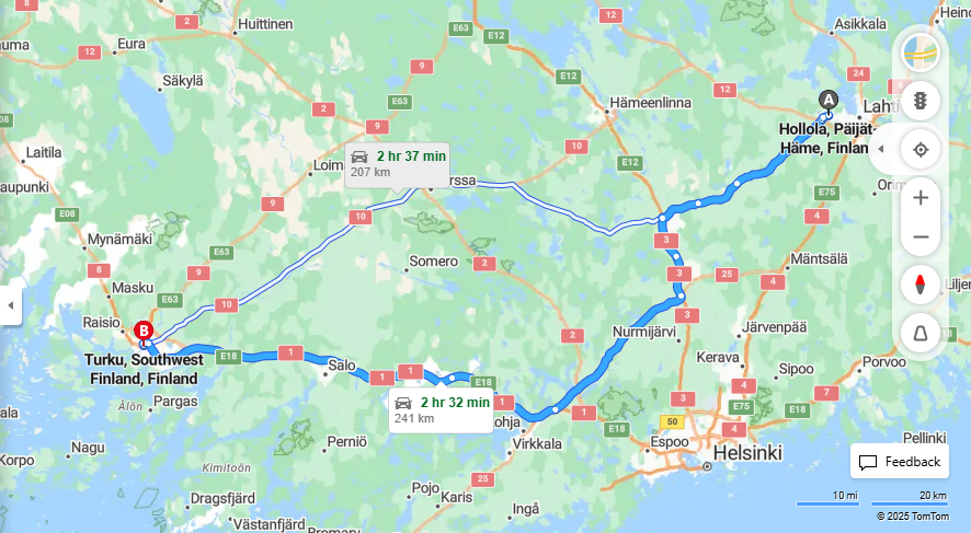 Hollolasta Turkuun - Etaisyys, Ajo, Liikenne ja Matkustusvaihtoehdot