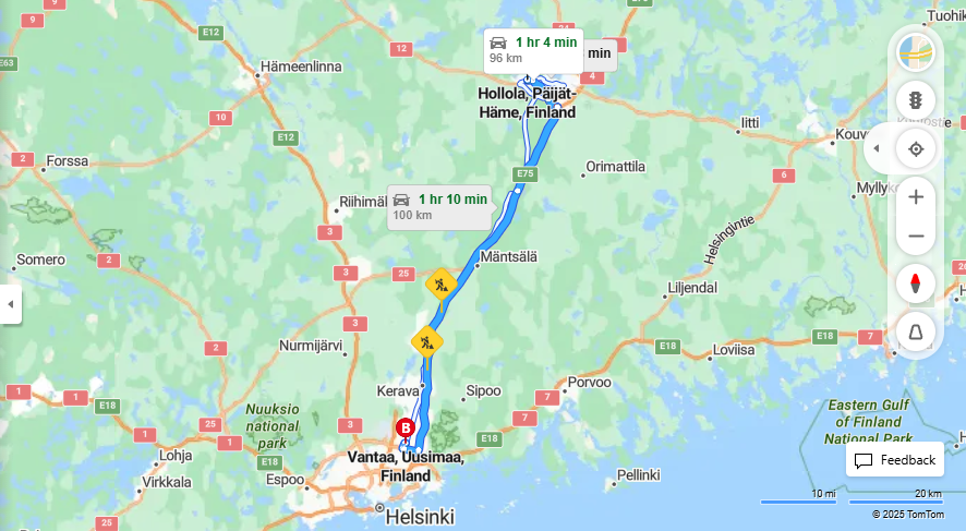 Hollolasta Vantaalle - Etaisyys, Ajo, Kuljetus ja Matkustusvaihtoehdot