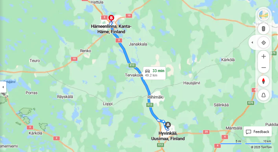 Hyvinkaasta Hameenlinnaan - Etaisyys, Ajaminen, Liikenne ja Matkustamisvaihtoehdot