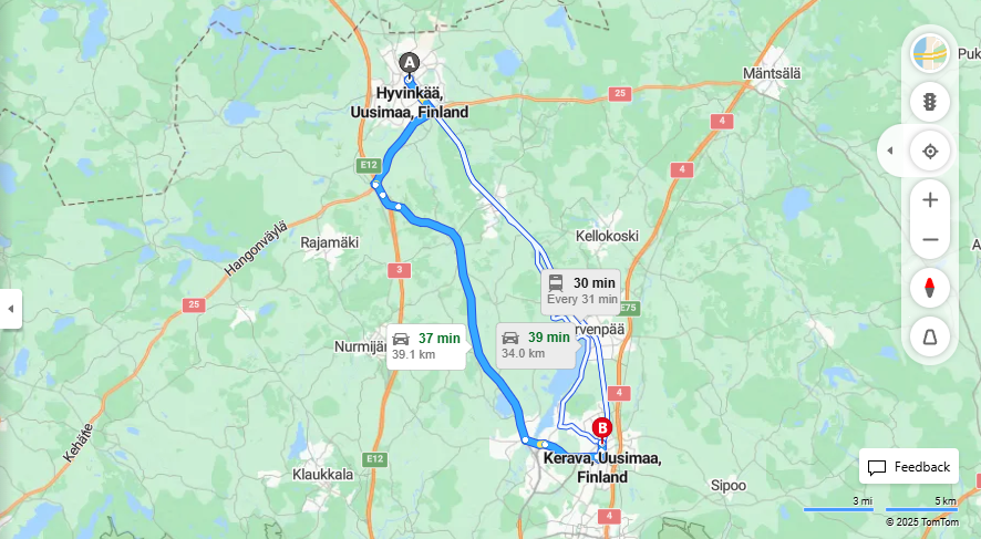 Hyvinkaasta Keravalle - Etaisyys, Ajo, Liikenne ja Matkustusvaihtoehdot