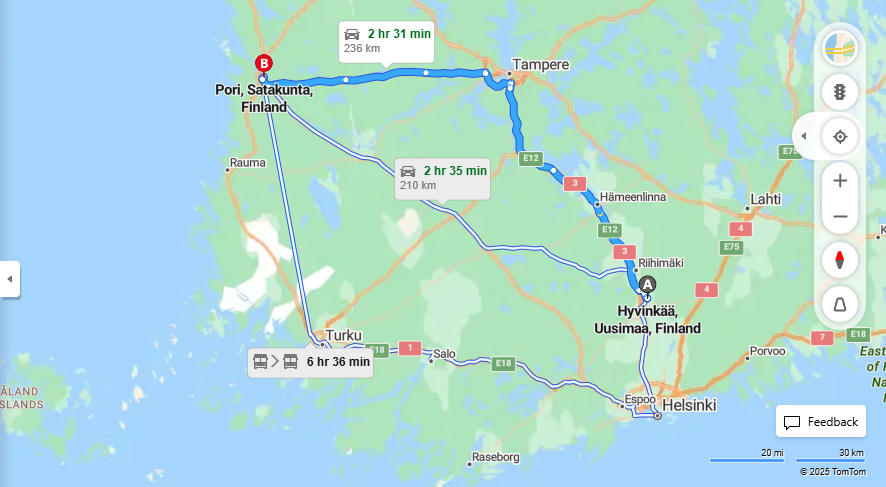 Hyvinkaasta Poriin - Etaisyys, Ajo, Kuljetus ja Matkavaihtoehdot