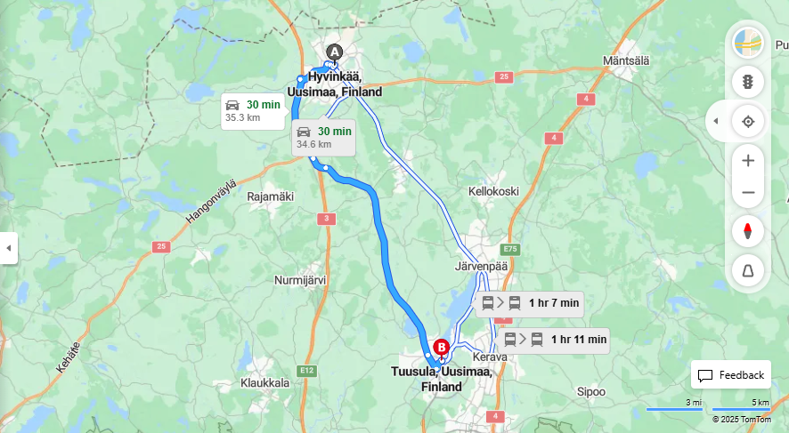 Hyvinkaasta Tuusulaan - Etaisyys, Ajo, Liikenne ja Matkustamisvaihtoehdot