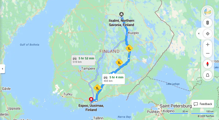 Iisalmesta Espooseen - Etaisyys, Ajo, Liikenne ja Matkustamisvaihtoehdot