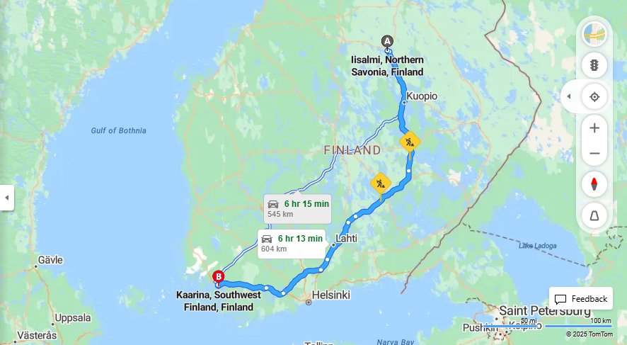 Iisalmesta Kaarinaan - Etaisyys, Ajo, Kuljetus ja Matkustusvaihtoehdot