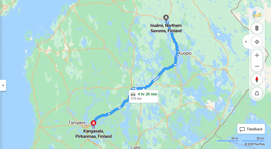 Iisalmesta Kangasalalle - Etaisyys, Ajo, Kuljetus ja Matkustusvaihtoehdot