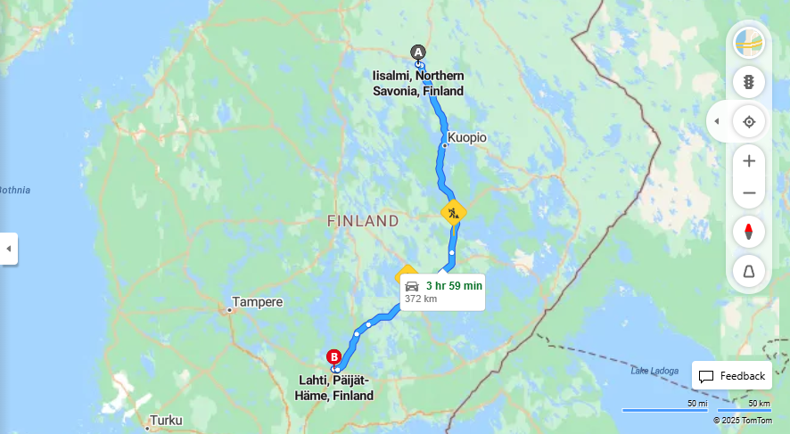 Iisalmesta Lahteen - Etaisyys, Ajo, Liikenne ja Matkustusvaihtoehdot