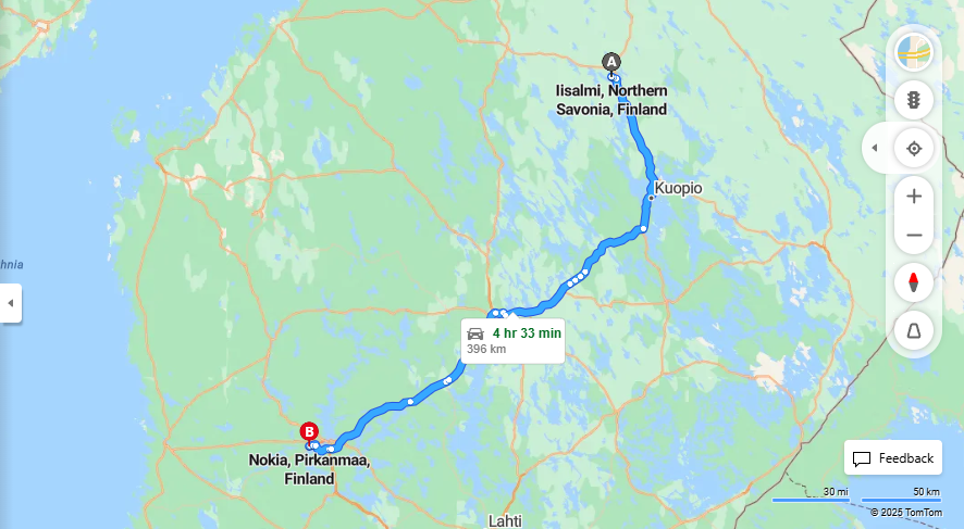 Iisalmesta Nokialle - Etaisyys, Ajo, Kuljetus ja Matkavaihtoehdot