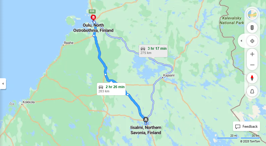 Iisalmesta Ouluun - Etaisyys, Ajomatka, Liikkumisvaihtoehdot ja Matkustaminen