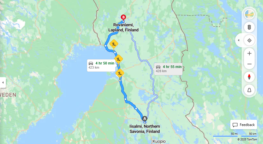 Iisalmesta Rovaniemelle - Etaisyys, Ajaminen, Kuljetus ja Matkustusvaihtoehdot