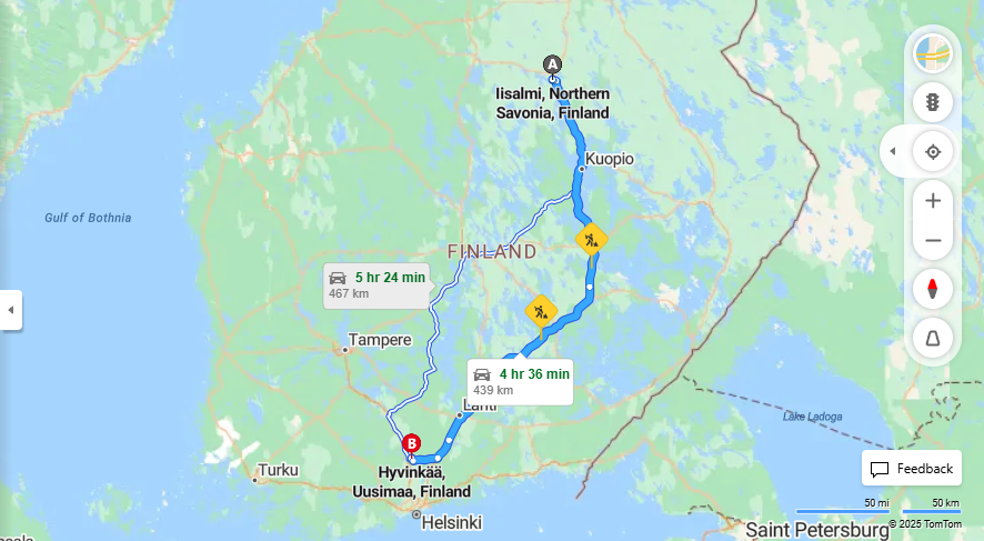 Iisalmi - Hyvinkaa: Etaisyys, Ajo, Liikenne ja Matkustusvaihtoehdot