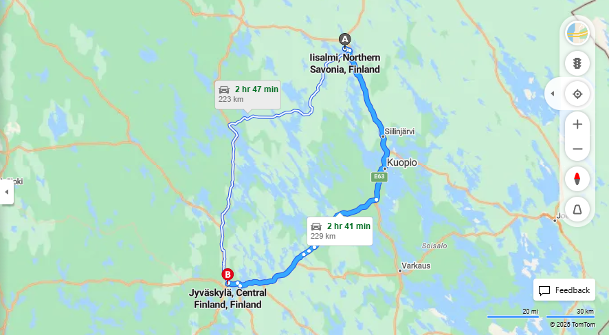 Iisalmi - Jyvaskyla: Matka, Ajo, Liikenne ja Matkustusvaihtoehdot