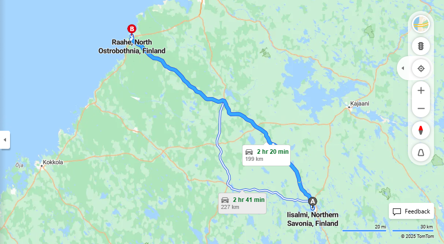 Iisalmi-Raahe: Matka, Ajo, Kuljetus ja Matkustusvaihtoehdot